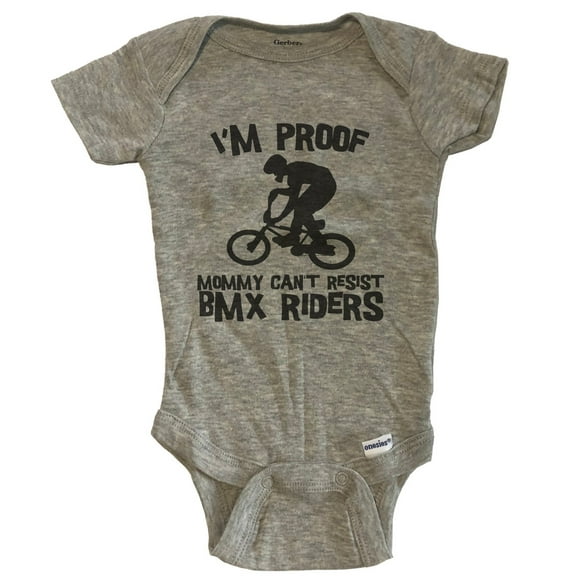 I'm Proof Mommy Can't Resist BMX Riders Funny BMX Baby Bodysuit - Grey