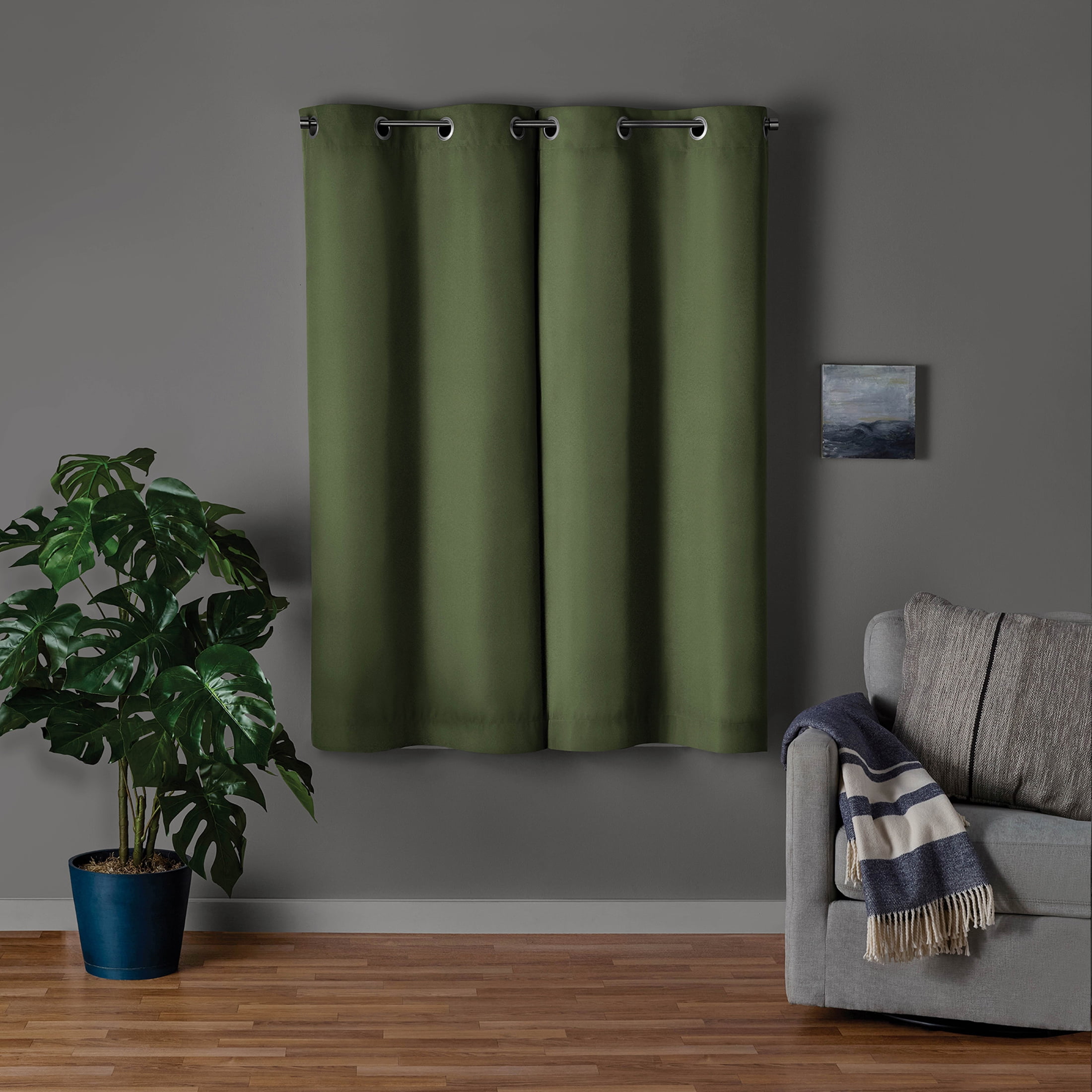 Mainstays Green Solid Blackout Grommet Curtain Panel Pair, Set of 2, 30" W x 63" L