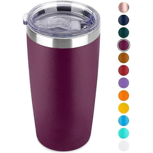 Taza de 20 oz, de acero inoxidable, con aislamiento al vacío, de viaje de doble pared con tapa para bebidas frías y calientes, color morado claro