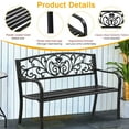 thumbnail image 2 of Outdoor Garden Bench Patio Bench with Back and Cast Iron Armrest, 50" Sturdy and Secure Steel Frame Patio Bench for 2 Person for Park Garden Porch Yard , Black, 2 of 9