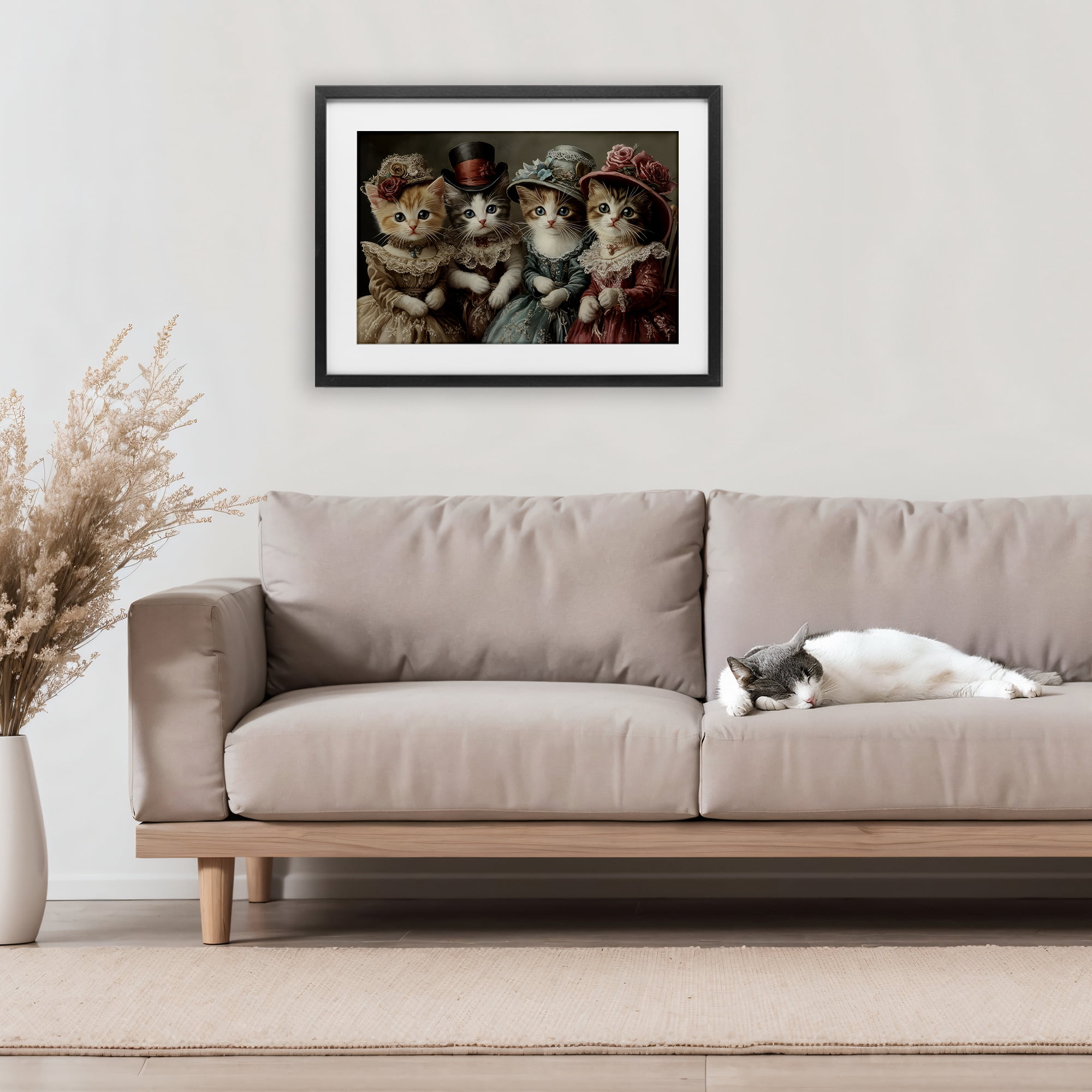 Stupell Industries Vintage Dress Kittens Black Framed Print Under Glass, design by The Wands Want