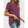 thumbnail image 3 of Womens Summer Casual Short Sleeve Tunics Tops Crew Neck Blouses Dressy Basic Shirts, 3 of 6
