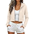 thumbnail image 5 of Women's Zip Up Hoodies,Cropped Cardigan Jacket,Drawstring Hooded Sweatshirts,Fleece Full Zip Up Hoodie,Casual Workout Long Sleeve Top,Fashion Jacket Crop Top with Pockets,Trendy Lightweight Beige, 5 of 8