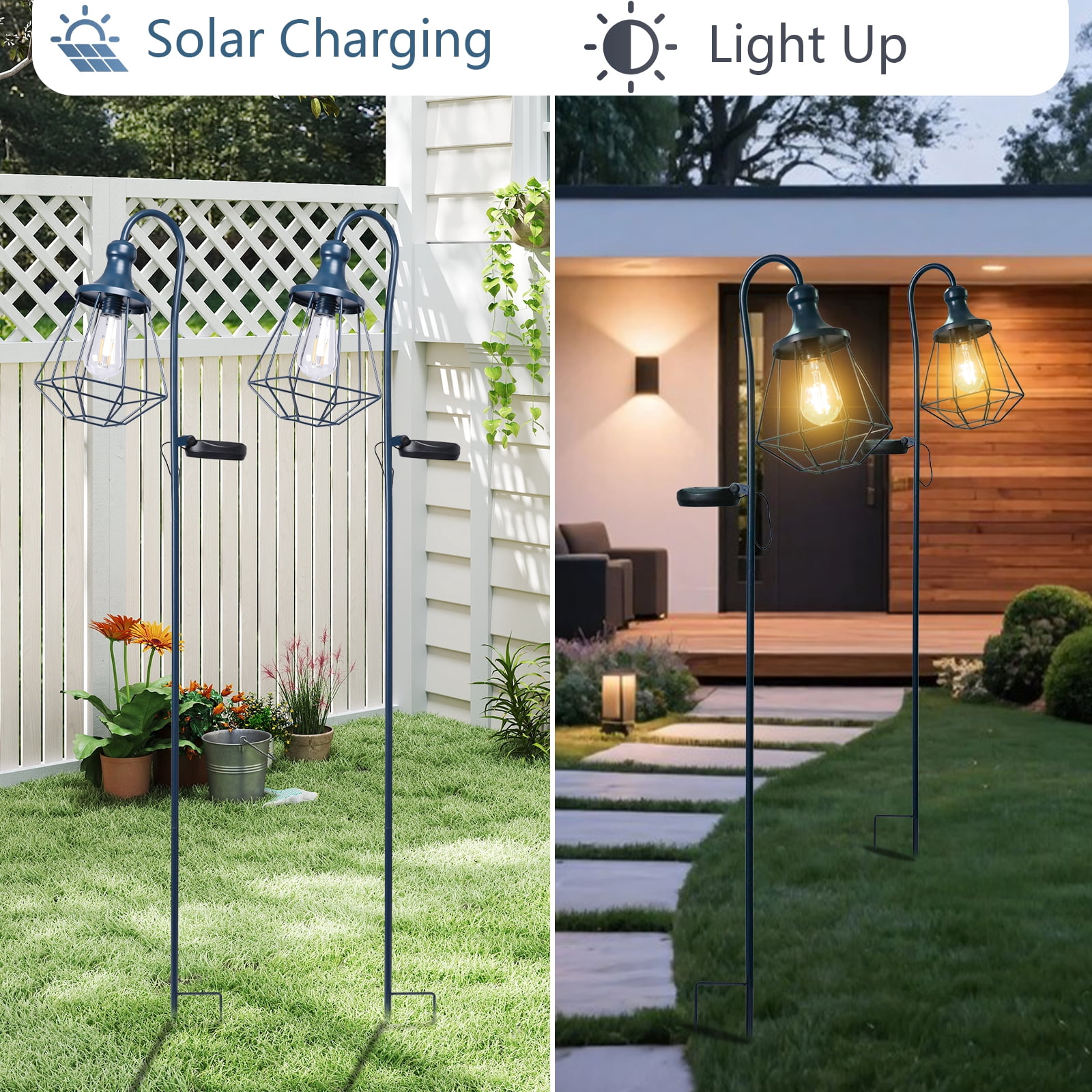 2PCS Dark Blue Outdoor Solar Post Lights Dusk to Dawn Solar Lamp Posts, Waterproof Floor Lamps, Warm White Pole Lights for Patio Auto Sensor LED for Yard Pathway Decor