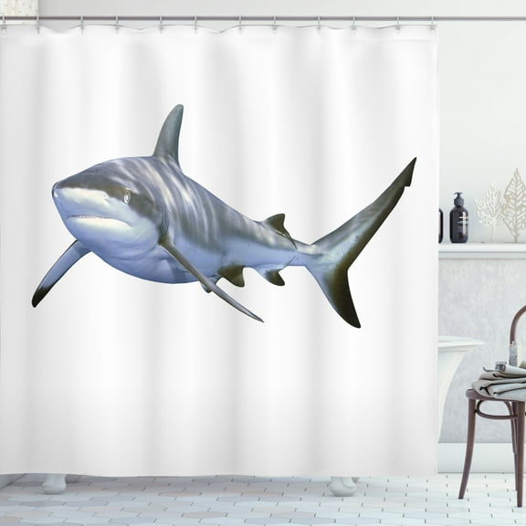 Ambesonne Shark Shower Curtain, Large Reef Futuristicrt, 69"Wx70"L, Blue Grey White