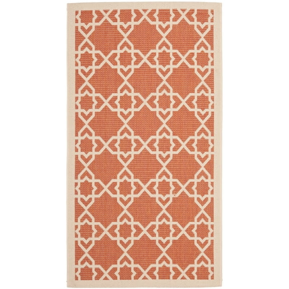SAFAVIEH Courtyard Carol Geometric Indoor/Outdoor Area Rug, Terracotta/Beige, 2'7" x 5'