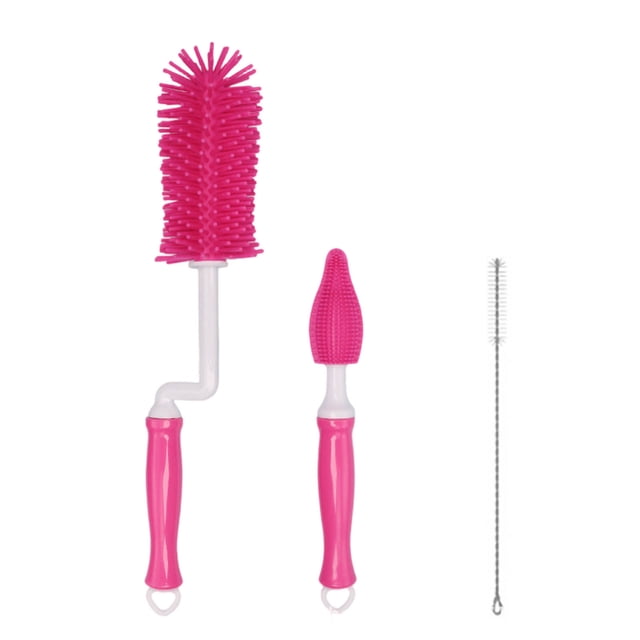 Xihbxyly Juego de Cepillos para Botellas, 3 Piezas, Cepillo de Silicona Giratorio de 360°, Limpieza Versátil para Botellas y Pajitas, Fácil de Usar para Utensilios Diarios, Portátil y Compacto, Inclu