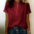 thumbnail image 6 of ClodeEU Women's V Neck Rolled Short Sleeve Tunic Top, Casual Solid Color Loose Fit Blouse Wine,Women's Plus M, 6 of 8