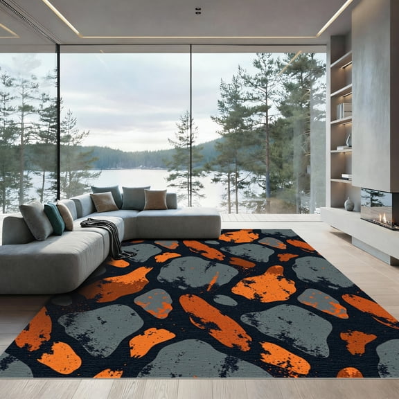 ODIKA 4' x 6' Machine Washable Non-Slip Area Rug, abstract geometric High Traffic Rug, Orange, 1107287