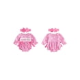 thumbnail image 2 of RUINIXCW Newborn Baby Girls Halloween Outfit Gingham Plaid Bubble Romper Long Sleeve Ghost Witch Hat Pumpkin Print Smocked Bodysuit Playsuit with Headband, 2 of 9