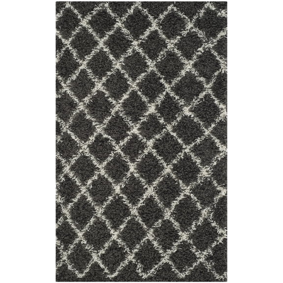 SAFAVIEH Dallas Jerrie Geometric Shag Area Rug, Dark Grey/Ivory, 3' x 5'