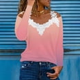 thumbnail image 2 of BLVB Womens Fall V Neck Cold Shoulder Tops T Shirts Lace Crochet Long Sleeve Floral Blouses Tuncis Trendy Womens Clothes Pink, 2 of 5