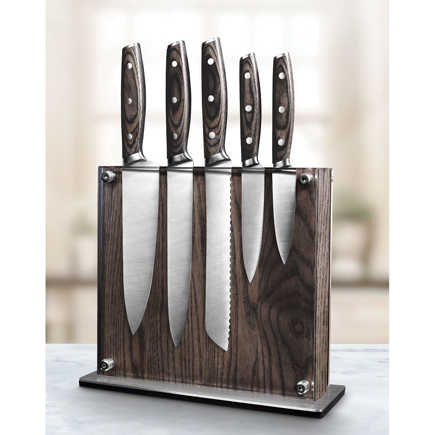 Art And Cook Stainless Steel 6 Piece Ash Wood Knife Set With Magnetic Block Walmart Com Walmart Com