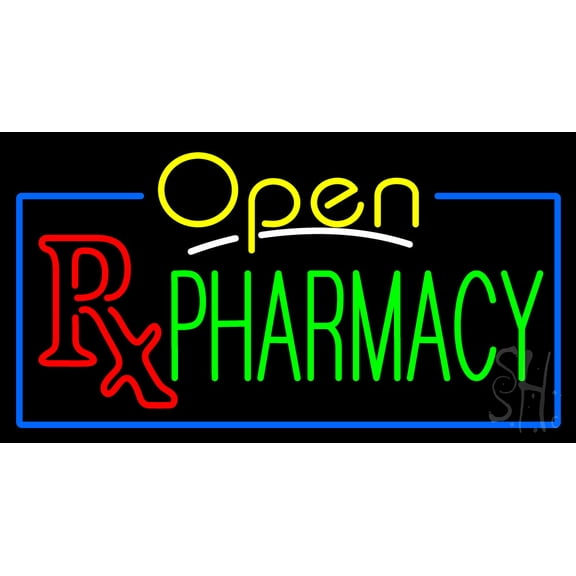 Yellow Open Pharmacy LED Neon Sign 13 x 24 - inches, Black Square Cut Acrylic Backing, with Dimmer - Bright and Premium built indoor LED Neon Sign for Defence Force.