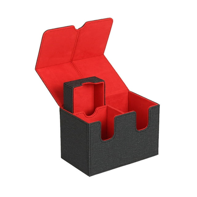 Trading Card Deck Box Collection Gathering Storage PU Leather Kids Large Capacity Protection Organizer Holder Container for Adults Black Red