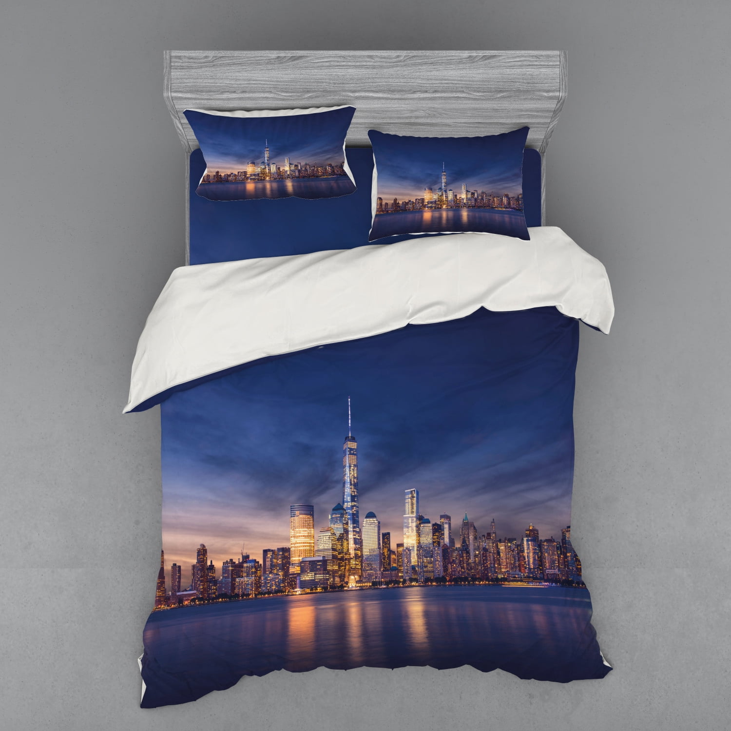 City Duvet Cover Set, New York Skyline Manhattan After Sunset