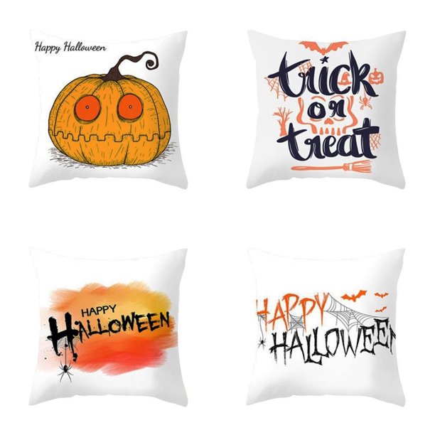 Funda de almohada 4PCS / Conjunto Halloween Cubiertas de almohada de calabaza decorativa de algodón con sombrero de bruja tirando almohada Caso de almohada Cubierta decorativa, decoración de casa de Irfora Funda de almohada