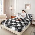 thumbnail image 4 of Homewish Black White Grid 3pcs Twin Sheet Sets For Kids Children Teens,Geometric Buffalo Twin Fitted Sheet,Minimalist Abstract Breathable Flat Sheet,Microfiber Bedroom Decor, 4 of 7