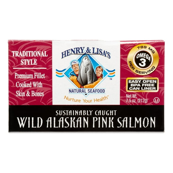Henry & Lisas Natural Seafood Salmon, Pink, Wild Alaskan, Traditional Style, 7.5 Oz
