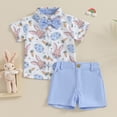 thumbnail image 5 of Douhoow Toddler Boys Easter Outfits 2T 3T 4T 5T Kid Summer Rabbit Print Bowtie Short Sleeve Shirts and Shorts, 5 of 9