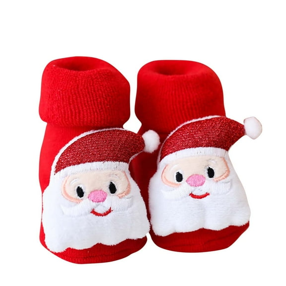 THDHVS Boys Socks,Toddler Socks,Christmas Toddler Socks with Warm Lining Antiskid Grip and Festive Character Holiday Themed Socks for Newborns and Infants First Christmas Red S