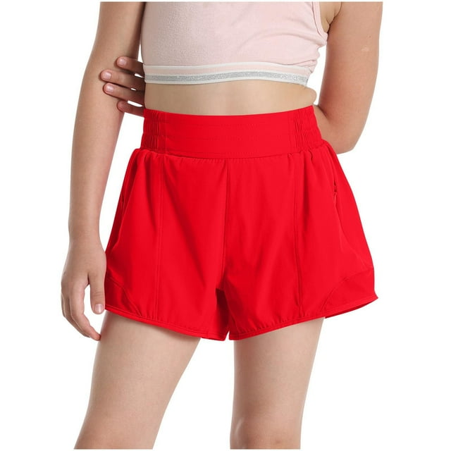 High Waisted Running Shorts for Girls for Sport Athletic Workout with Zipper Pocket