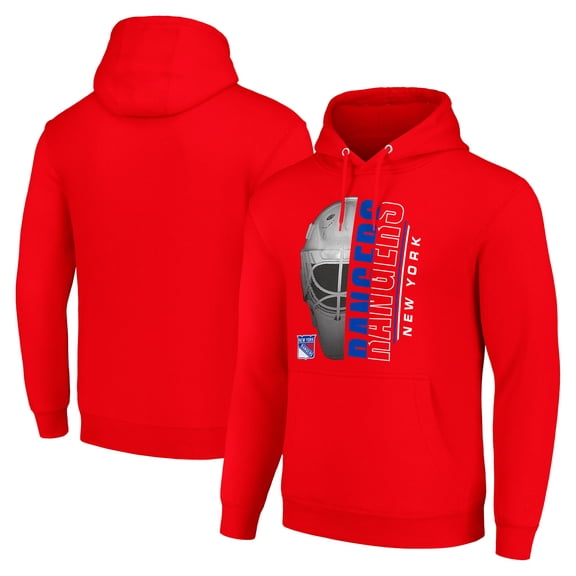 Men's Starter Red New York Rangers Half Helmet Fleece Pullover Hoodie