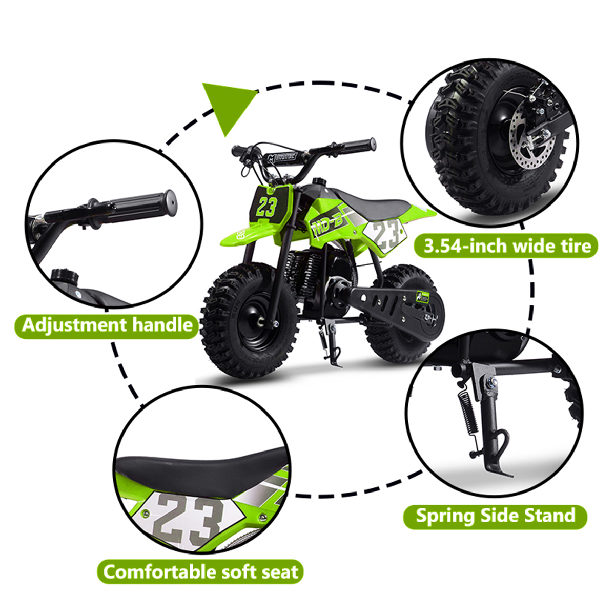 TOXOZERS Dirt Bike for Kids,Gas-Powered Mini Pit Bike with 13 Inch Knobby Tires,25 MPH,Rear Disc Brake,Supports up to 175 lbs,Begin-ner Off Road Motorcycle for Boys Girls,Green