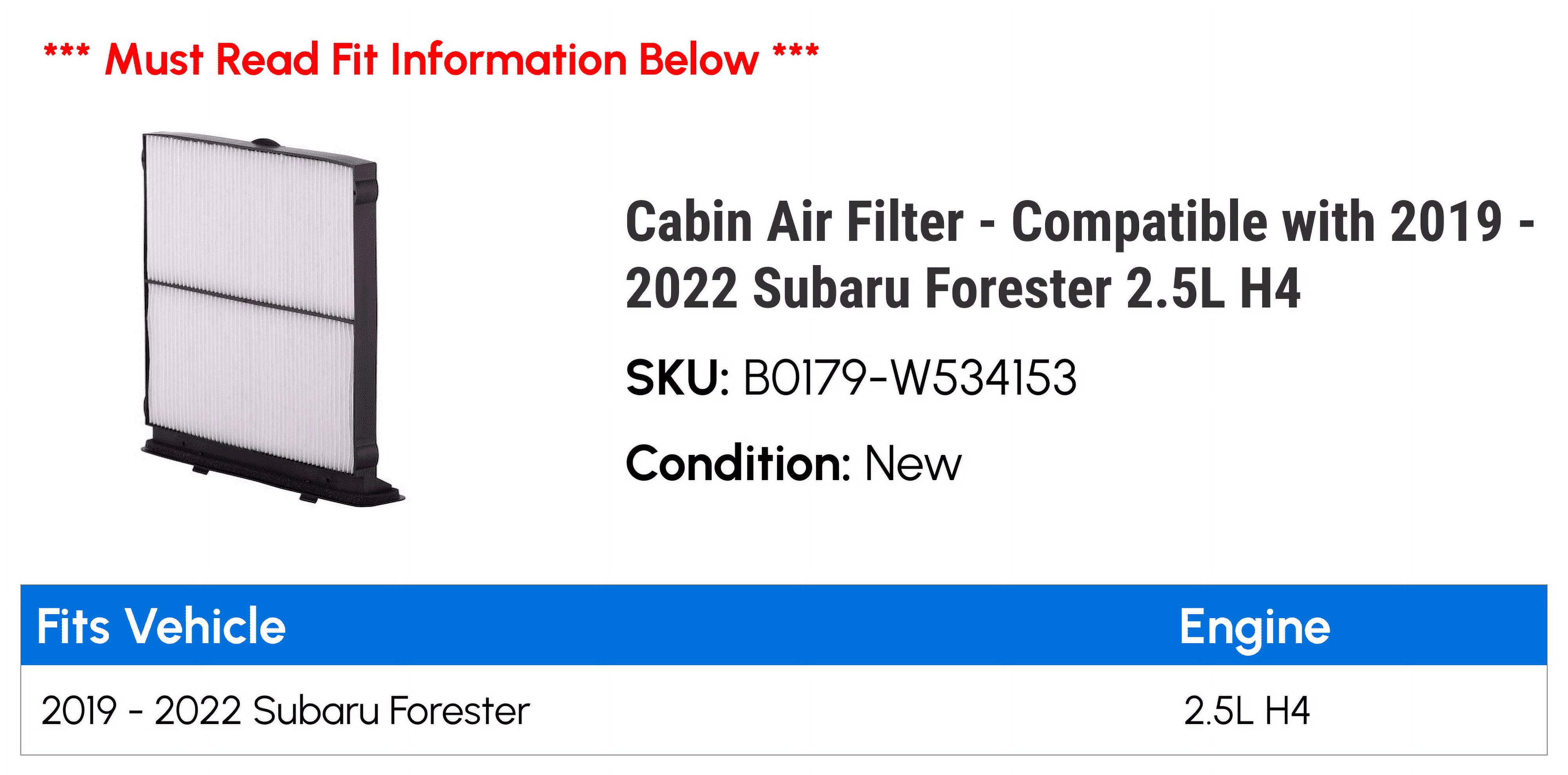 Cabin Air Filter - Compatible with 2019 - 2022 Subaru Forester 2.5L H4 2020 2021