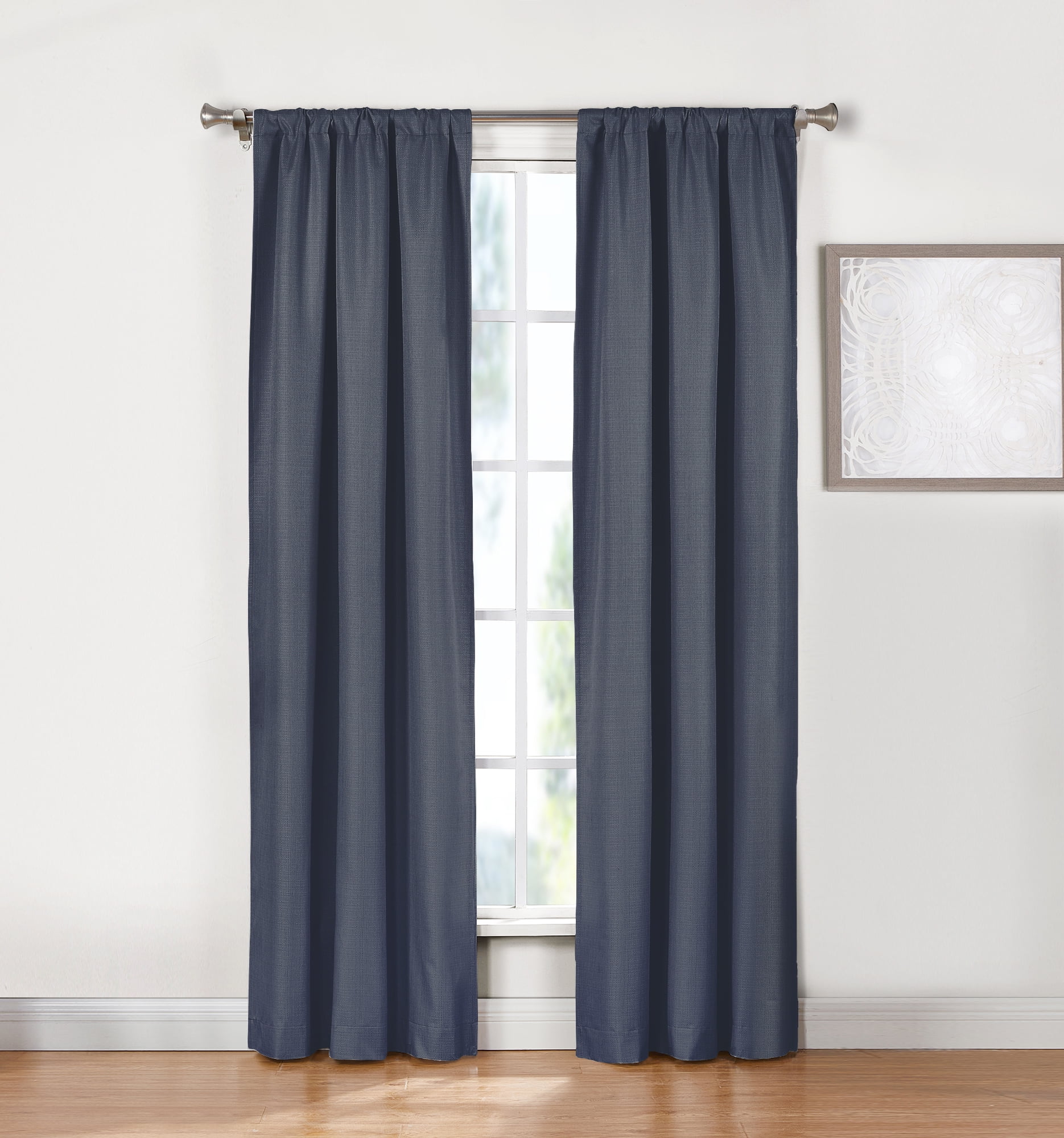 Ecologee Wakefield Textured Total Blackout Rod Pocket Curtain Panel Pair, Navy, 37" W x 84" L
