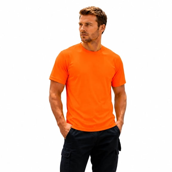 Gildan High Visibility Safety Work Reflective Short Sleeve T-Shirt for Men, (Safety Orange, 4XL)