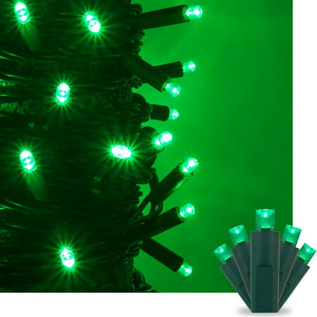 Green LED Christmas Mini String Light Set, 50 5mm Lights, Indoor ...