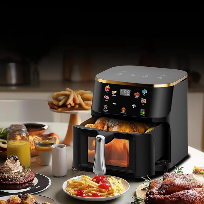 DASNITE Air Fryer, 10L Capacity, 1-Basket, Air Fry, One-Touch Presets, Non-Stick, Dishwasher Safe