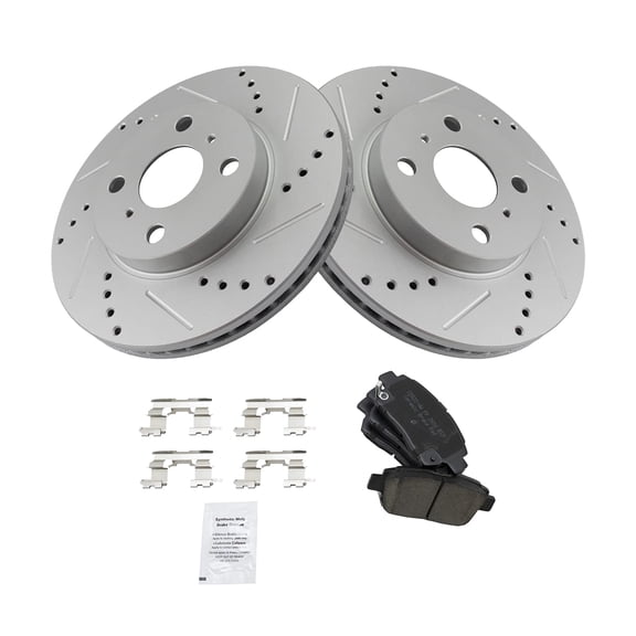 TRQ Front Performance Brake Pad & Rotor Kit Brake Pads Brake Rotors Set Ceramic Premium G-Coated Fits Select 2004-2006 Scion xA xB