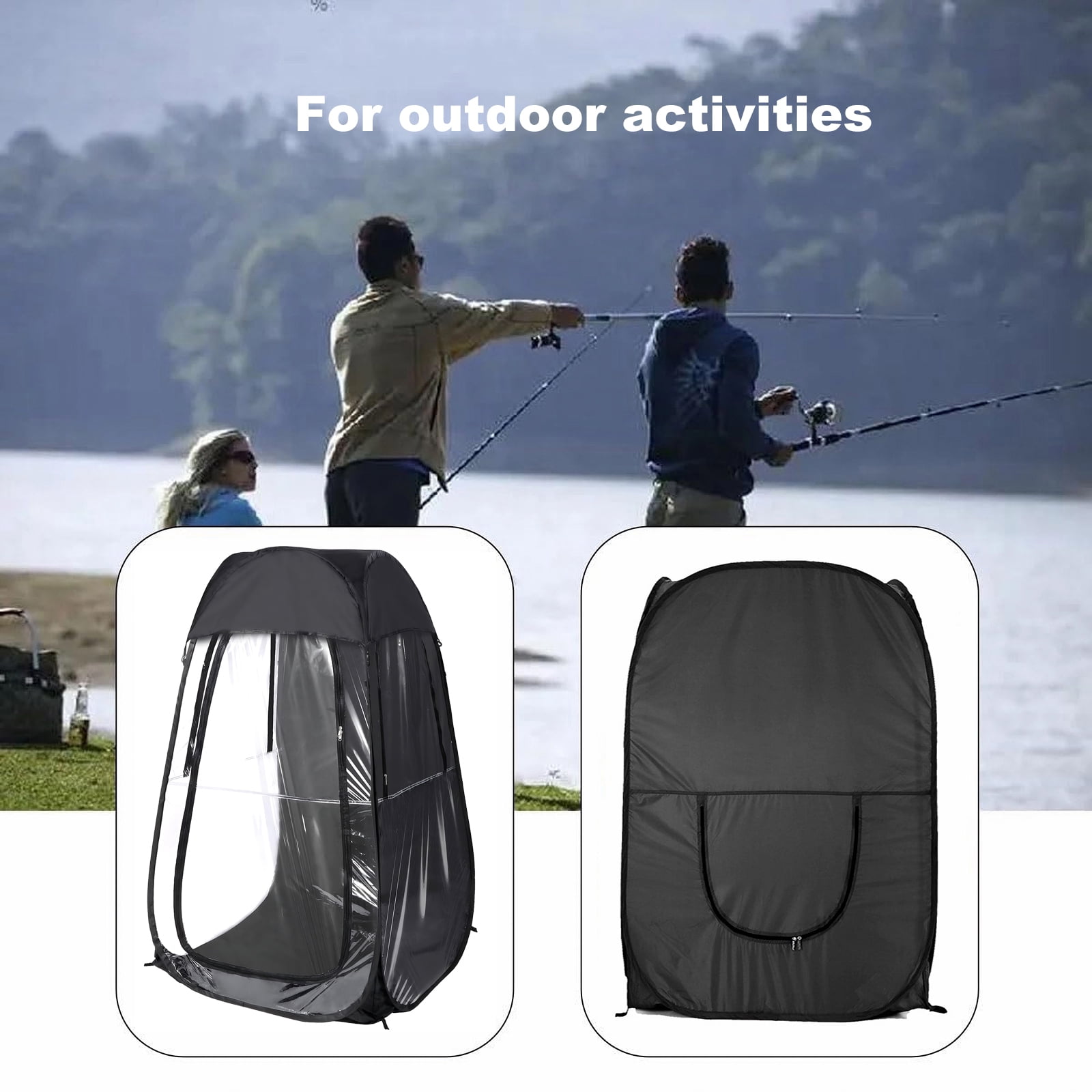 LuckyNote Portable Pop Up Canopy Tent, Instant Shelter for Outdoor Sports Events, Fishing and Camping, Wind and Rain Protection, Black