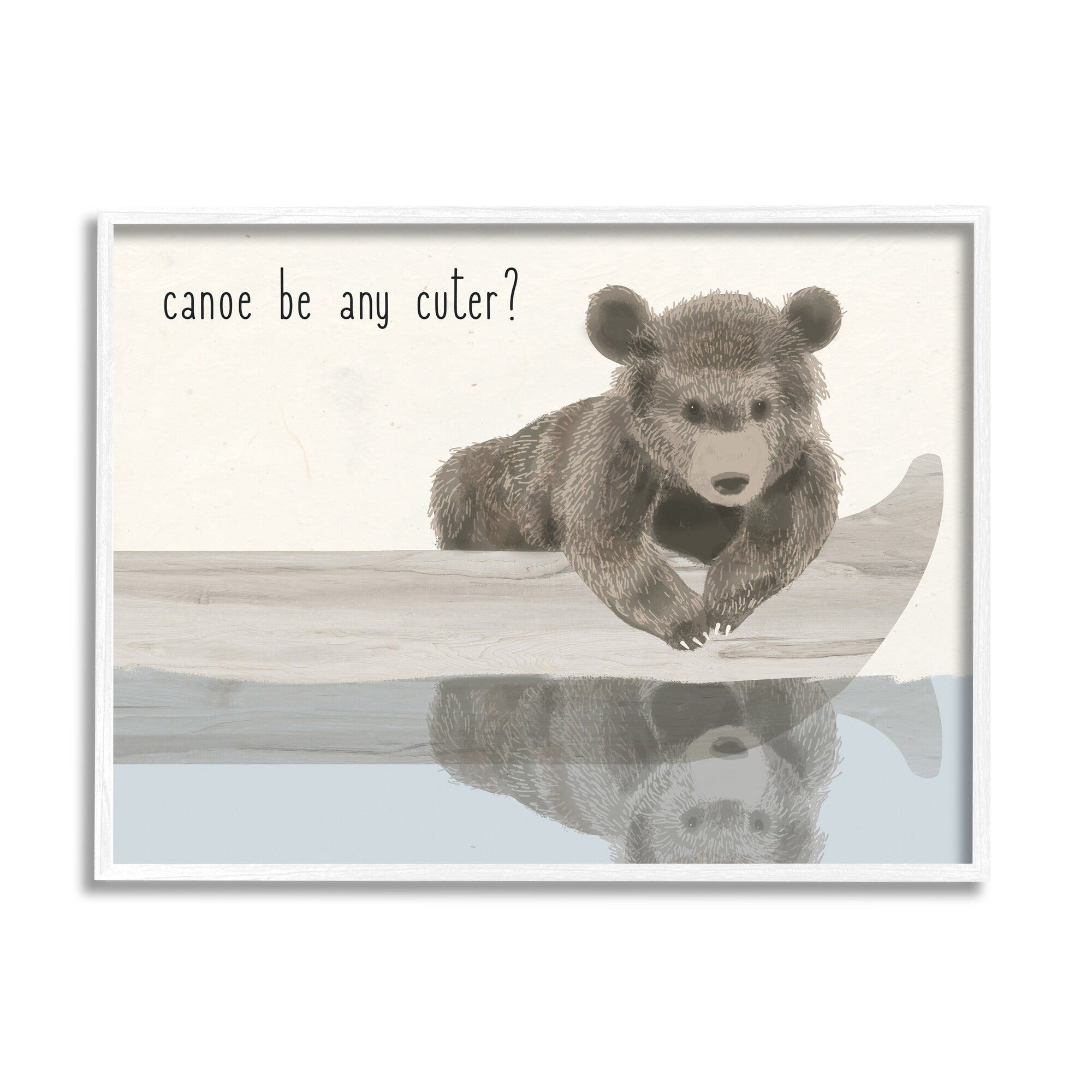 Stupell Industries Canoe Be Any Cuter Grey Blue and Off White Soft Nursery Neutral Baby Bear Graphic Art Framed Art Print Wall Art, 14x11, By Daphne Polselli