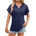 thumbnail image 1 of WEAIXIMIUNG Valentine's Day Women's Spring/Summer Solid Color Hooded Button Loose T Shirt, 1 of 3