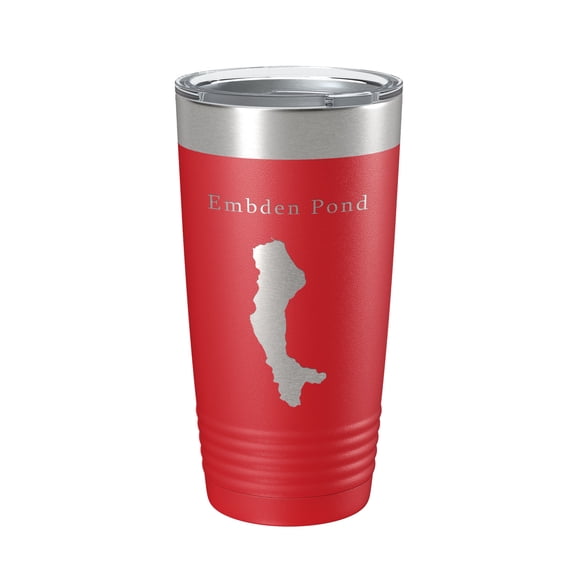 Embden Pond Tumbler Lake Map Travel Mug Insulated Laser Engraved Coffee Cup Maine 20 oz Red