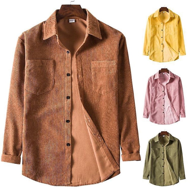 Camisas de manga larga de pana de Color sólido para hombre y mujer, camisas informales a la moda
