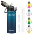 thumbnail image 1 of Konokyo Botella De Agua Aislada Con Pajita Y Asa De Transporte Frasco De Agua De Metal Al Vacío De Doble Pared De Acero Inoxidable De 18 Oz Con Tapa A Prueba De Fugas Indiego Black, 1 of 5