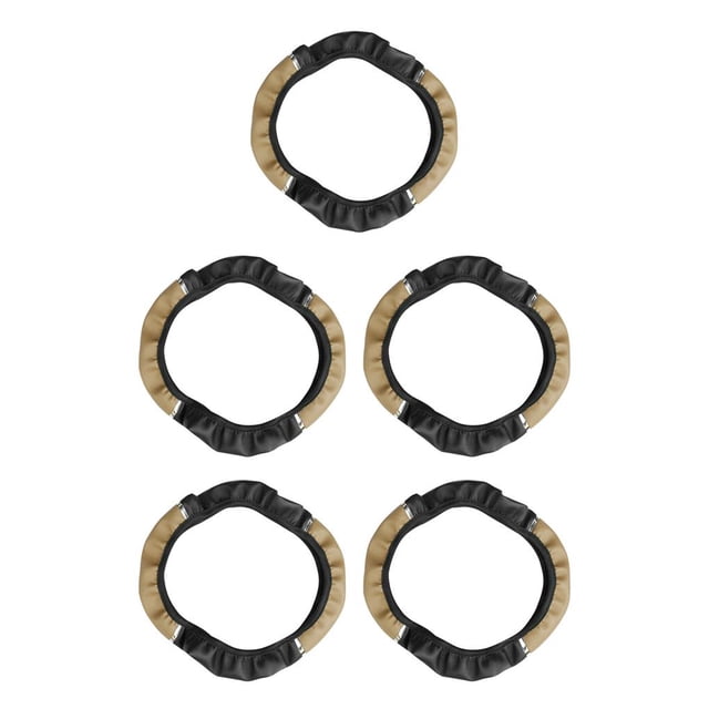 Ruiboury Universal 15 38cm PU Leather Auto Car Steering Wheel Cover Non-slip UK Random Black Beige 5Set