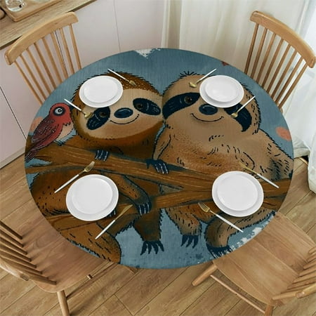 

Patifu Sloths Hearts Friends Forever Round Table Cover Stain Resistant Washable Indoor Outdoor Tablecloth Kitchen Dining Wedding Parties 100% Polyester Fiber 54-58