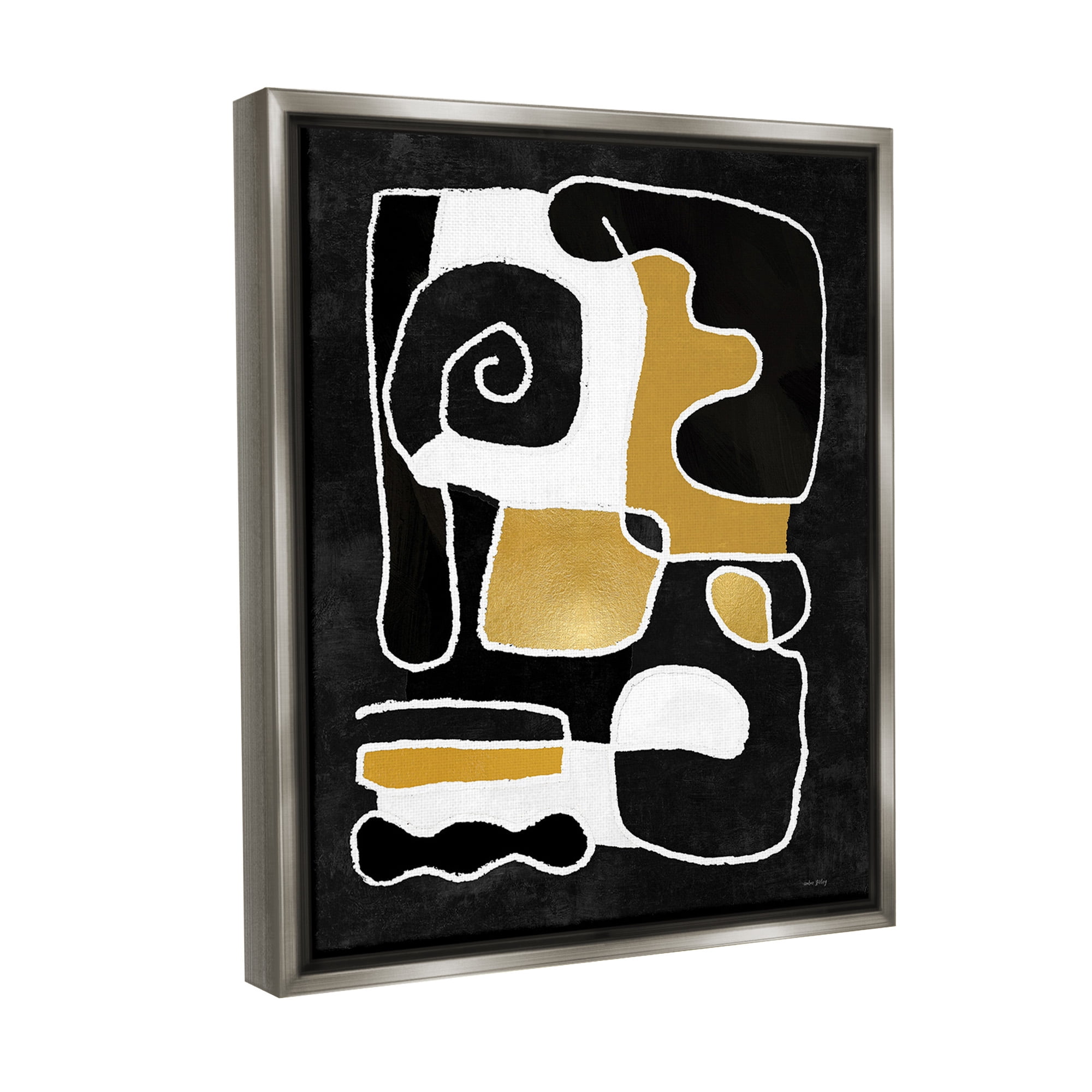 Stupell Industries Black & Glam Squiggles Abstract Painting Gray Floater Framed Canvas Art Print Wall Art, 25 x 31