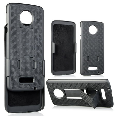 Nakedcellphone Black Kickstand Case Cover [with Belt Clip Holster] for Verizon Motorola Moto Z Droid XT1650-01 (Not for Moto Z Play, Not for Moto Z Force)