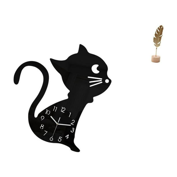 Reloj De Pared De Gato Acrílico Con Escultura De Metal En Forma De Hoja, Adorno Decorativo Moderno De Dibujos Animados Para Sala De Estar, Mesa, Fiesta, Hogar, Estilo Nórdico Creativo.