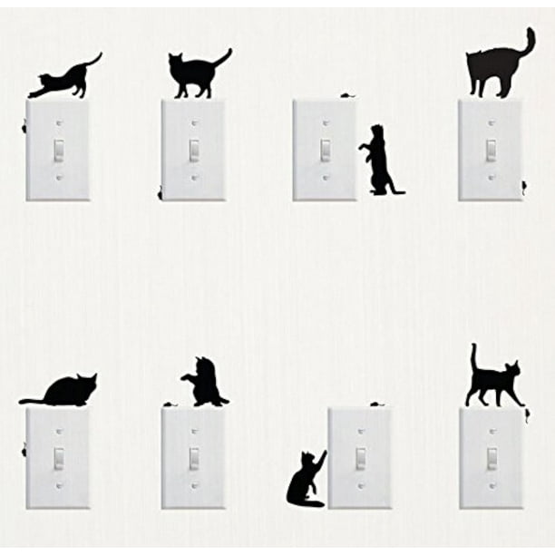 Funcoo Autocollant Mural 8 pcs Mignon Chat Design Interrupteur Lumière Décor Autocollants Muraux (cat)