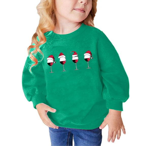 Odeerbi Toddler Boys Girls Christmas Crewneck Sweatshirts Fall Winter Cotton Pullover Sweatshirt Winter Christmas Letter Print Long Sleeve Sweatshirt Toddler Clothes Green