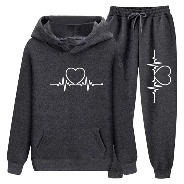 Gibobby Conjuntos de sudadera con bloques Patrones de fútbol Mujeres Casual Manga Larga Sudadera con Capucha Sudadera Chándal Jogger Pantalones de Chándal Uni(Gris oscuro,M)