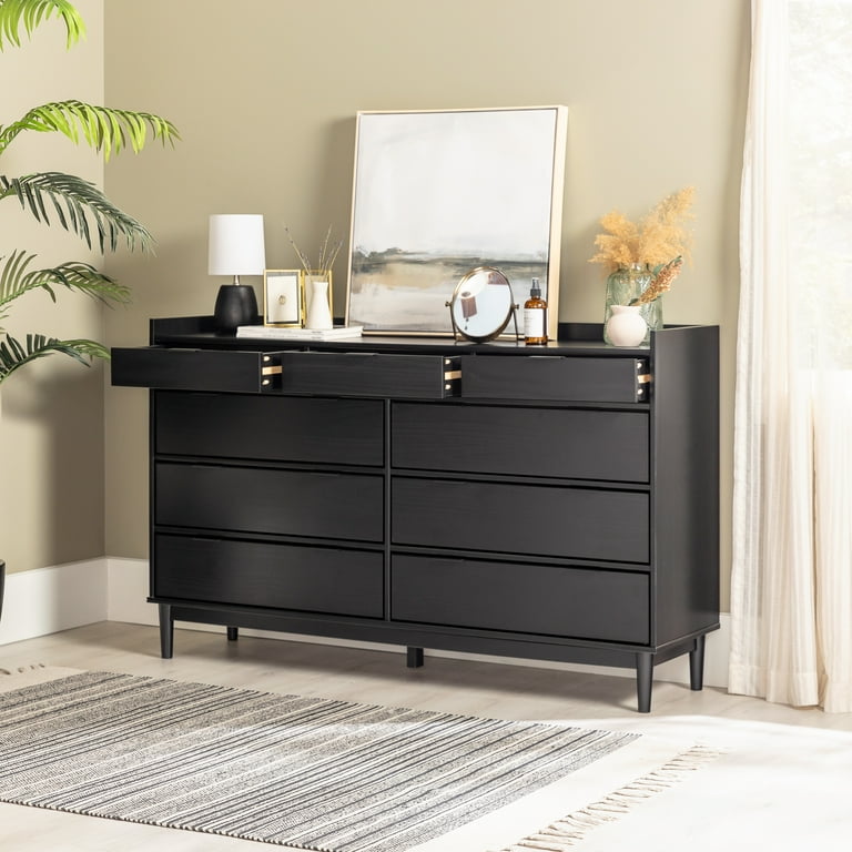 Walker Edison Mid-Century Modern 9-Drawer Wood Dresser, Solid Black -  Walmart.com