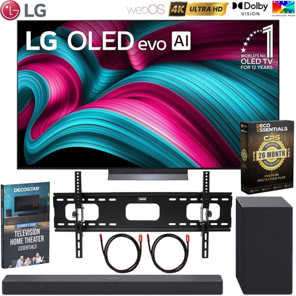 LG 77 Inch Class C5 Series OLED evo 4K UHD Smart webOS TV 2025 OLED77C5PUA Bundle with LG SC9S Soundbar, Wall Mount, 2 HDMI Cables, Home Theater Guide & Deco Essentials CPS 26 Months Protection Pack